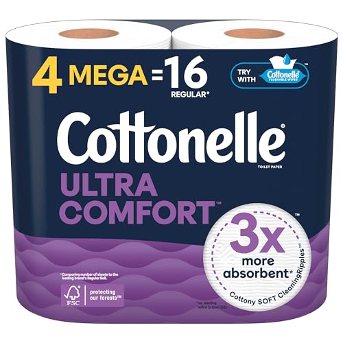 Cottonelle Ultra Comfort Soft Toilet Paper, 4 Mega Rolls = 16 Regular Rolls