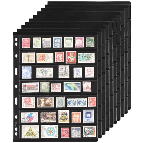 10 Hojas de páginas para álbumes de Sellos Postales, 7 Bolsillos, 7,7 x 1,35 Pulgadas, Insertos para colección de Sellos, Fundas para Carpeta de colección de Sellos IS010710