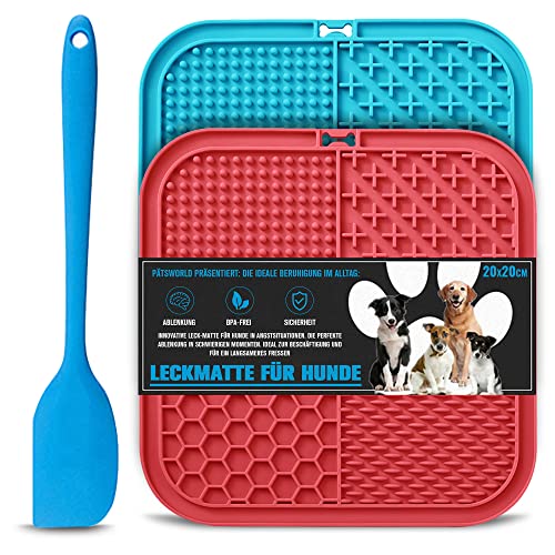Pätsworld Leckmatte für Hunde - 2X Schleckmatte mit Silikonspachtel - BPA-freies Lick Pad - Slow Feeder mit Saugnäpfen - Praktische Hunde Leck Matte zur Ablenkung und Beruhigung für Hunde Cover