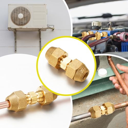 Image of Relaxweex 4 Pcs Copper Flare Coupling Connectors with Nuts HVAC,1 /4 inch 1 /2 inch | 1 /4 inch 1 /2 inch Compression Fittings for Copper Tubing, Air Conditioning Refrigeration, Flare Nut Adapters, Tube Connections