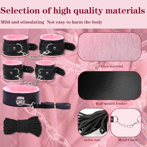 Image of BDSM Bondage Kit Sex Toys 8 Pcs Sex Bondage Set for Beginners Ball Gag Bondage Rope BDSM Kit for Couples (Pink, 8PCS)