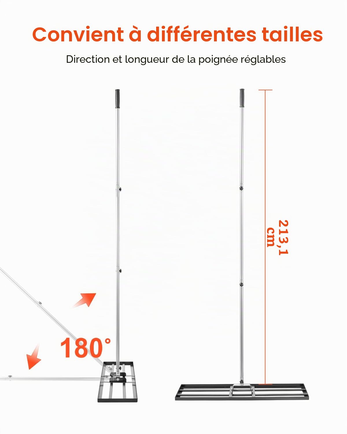 VEVOR Râteau de Nivellement de Pelouse, 914 x 254 x 2290 mm, Niveleur de Gazon, Manche 2130 mm, en Acier au Carbone Résistant à la Rouille, Outil de Nivellement pour Cour, Terrain de Golf, Jardin