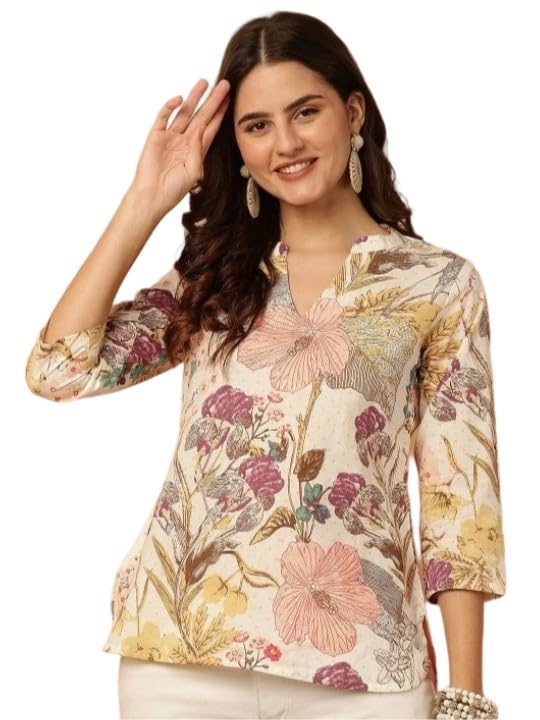 Image of MS VHCK ENTERPRISE Women's Short Kurti in TopsTunic Rayon Cotton Blend | Ladies Ethnic Tunic