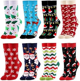 CHIC DIARY 8 Pairs Christmas Socks for Women Holiday X-Mas Socks Gift Funny Cozy Crew Socks Cotton Warm Novelty Winter Socks
