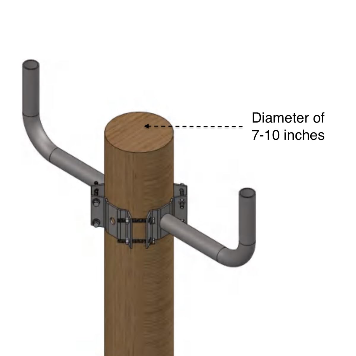 2 Arm Mounting Bracket for Wood Pole with 7-10 inches Diameter,Bronze Side Tenon Adapter for Round Pole,Galvanized Steel