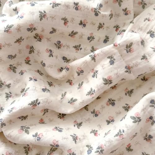 Image of BuLuTu Chic Floral Muslin Duvet Cover Queen, Princess Ruffles Comforter Cover with Bellflower Print, Teens Bedding Queen Girls Quilt Covers 90 inchx90 inch, Zipper Closure, No Pillow Cases