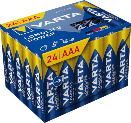 VARTA Pile AAA, confezione da 24, Longlife Power, Alcaline, 1,5V, ideale per giocattoli, mouse wireless, torce elettriche, imballaggio riciclato al 90%, Made in Germany