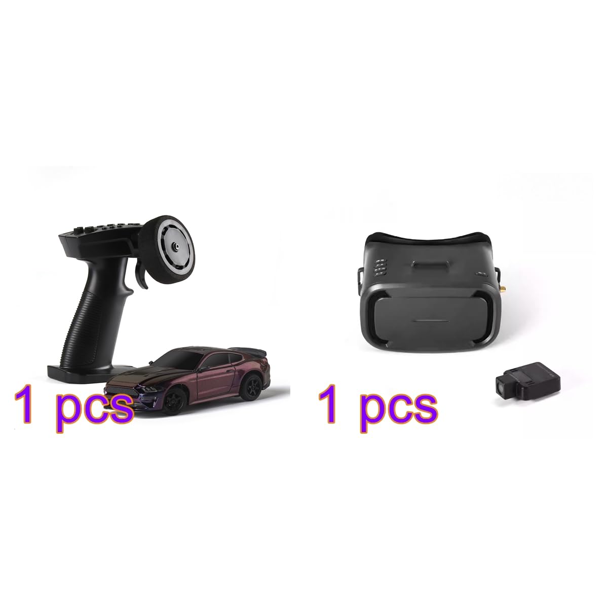 FPV Voiture radiocommandée, 1/43 2,4 G, avec lunettes FPV, enregistrement DVR et éclairage LED, 4WD, véhicule de course électrique entièrement proportionnel, cadeau pour les fans de RC, RTR