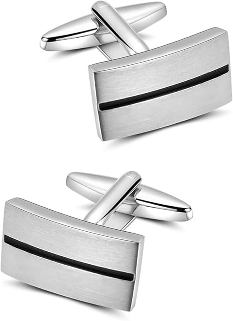 Mr.Van Simple Stripes Cufflinks Platinum Plated Metal Geometric Shape Cuff Link for Mens Business Wedding Present