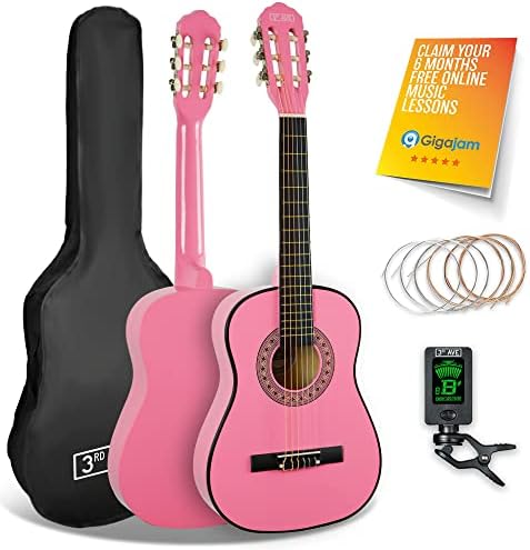 3rd Avenue 3/4 Size Kids Classical Guitar Spanish Nylon String Beginner Pack Bundle - 6 Months FREE Lessons, Bag, Strings, Digital Tuner  Sunburst