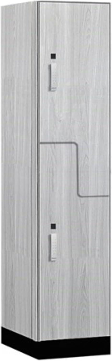 Salsbury Industries 18" Wide Premier Wood Locker-Double Tier 'S' Style-1 Wide-6 Feet High-18 Deep-Silver Teak-Silver Electronic Locks