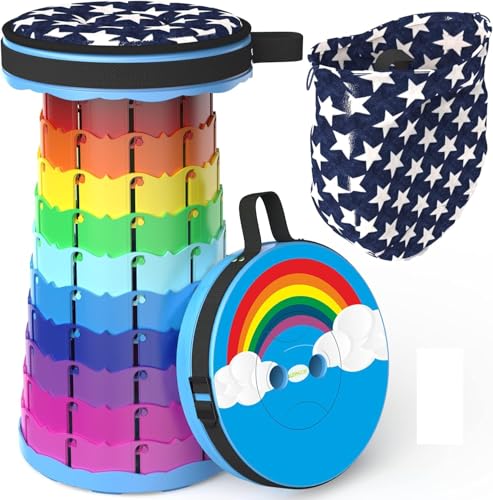Image of ALEVMOOM Portable Collapsible Stool Retractable Folding Telescoping Stool for Adults Sturdy Capacity 440lbs Foldable Camping Stool for Outdoor Hiking Garden BBQ