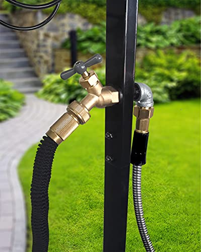 Artigarden Freestanding Garden Hose Holder Stake with Brass Faucet, Heavy Duty Metal Water Pipe Storage Stand Rack for Outdoor - Thumbnail 3