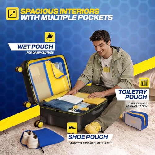 Image of Skybags Whistle Podu Check-in Trolley Bag 68cm | Medium | Hard Luggage | Official CSK Edition 8-Wheel Suitcase | TSA Lock with Anti-Theft Zipper | Polycarbonate | 3 Years Warranty - Unisex (Jet Black)