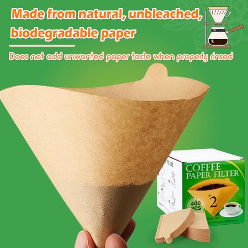 Image of BYKITCHEN 400 Count #2 Pour Over Cone Coffee Filters, Unbleached, 1-4 Cup