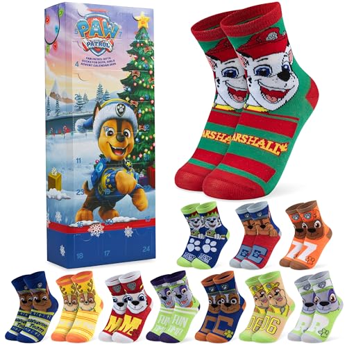Get Trend Paw Patrol Chase Calendario de Adviento Calcetines 2025 con 24 Pares de Calcetines Divertidos Niño, 27–31, Ideal Como Regalo Original (Multi Chase)
