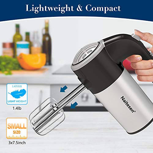 Electric Hand Mixer Lightweight Handheld Mixer for Baking Cake 5 Speed 300W Kitchen Mixer with Eggs Beaters Dough Hooks, Whipping Mixing Cookies, Brownies, Batters, Meringues, Mashed Potatoes - Thumbnail 4