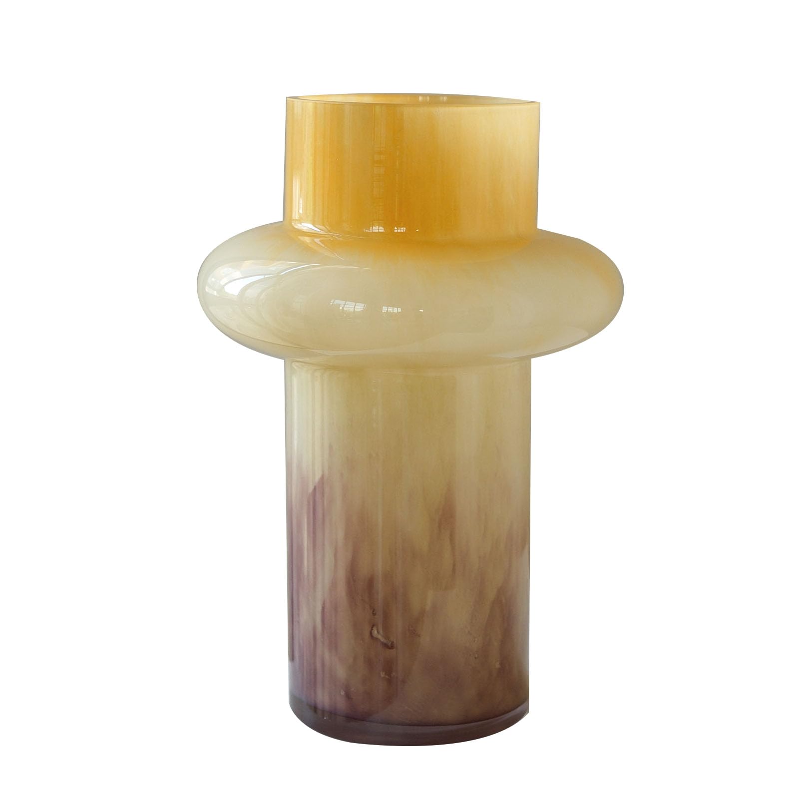 Nzzkoides Yellow A1 Round Vintage Vase, Simple Flower Vase With Texture Pattern, Home Decor For Living Room, Bedroom, Dining Table, Office, Coffee Shop, Glass(Size:19 * 19 * 31Cm,Color:yellow A1)