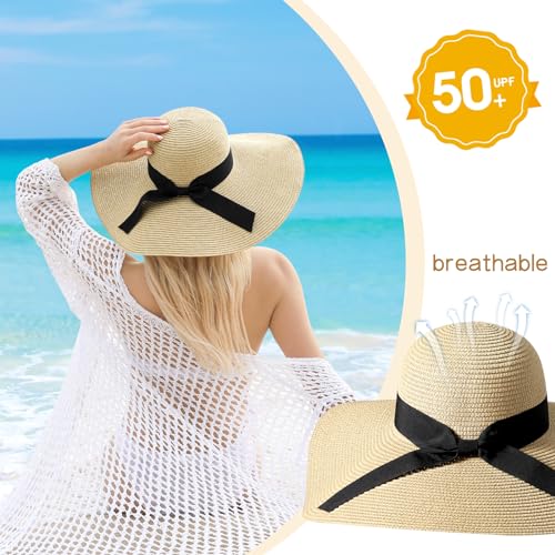 Image of Beach Hat for Women, Wide Brim Sun Straw Hats for Women, Sun Hat Womens UPF 50+ UV Protection, Floppy Foldable Summer Hats
