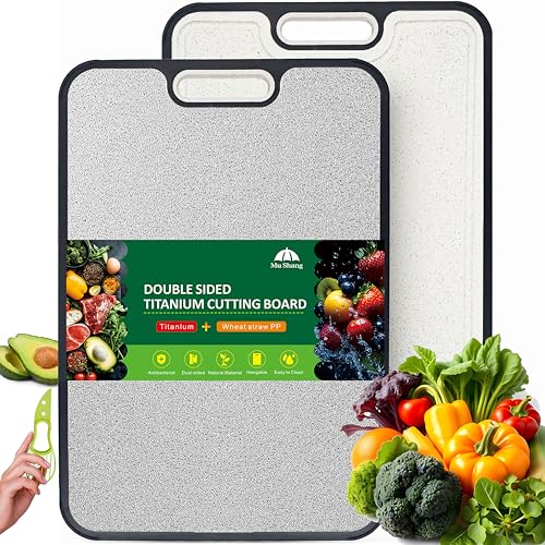 Titanium Cutting Board for Kitchen - Non Toxic 2-in-1 Chopping Board with Avocado Slicer, Food Grade Wheat Straw PP for Meat, Vegetables, Camping, Easy Clean & Dishwasher Safe (16x11 Inch)