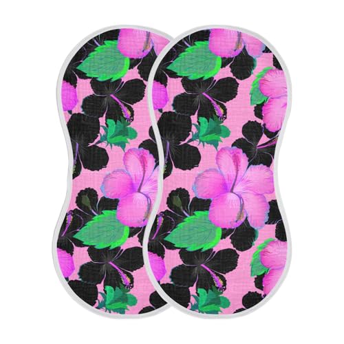 Pink Hibiscus Green Leaves Burp Cloths for Babies Burp Rag Cotton Spit Up Rag for Baby Newborns Girl