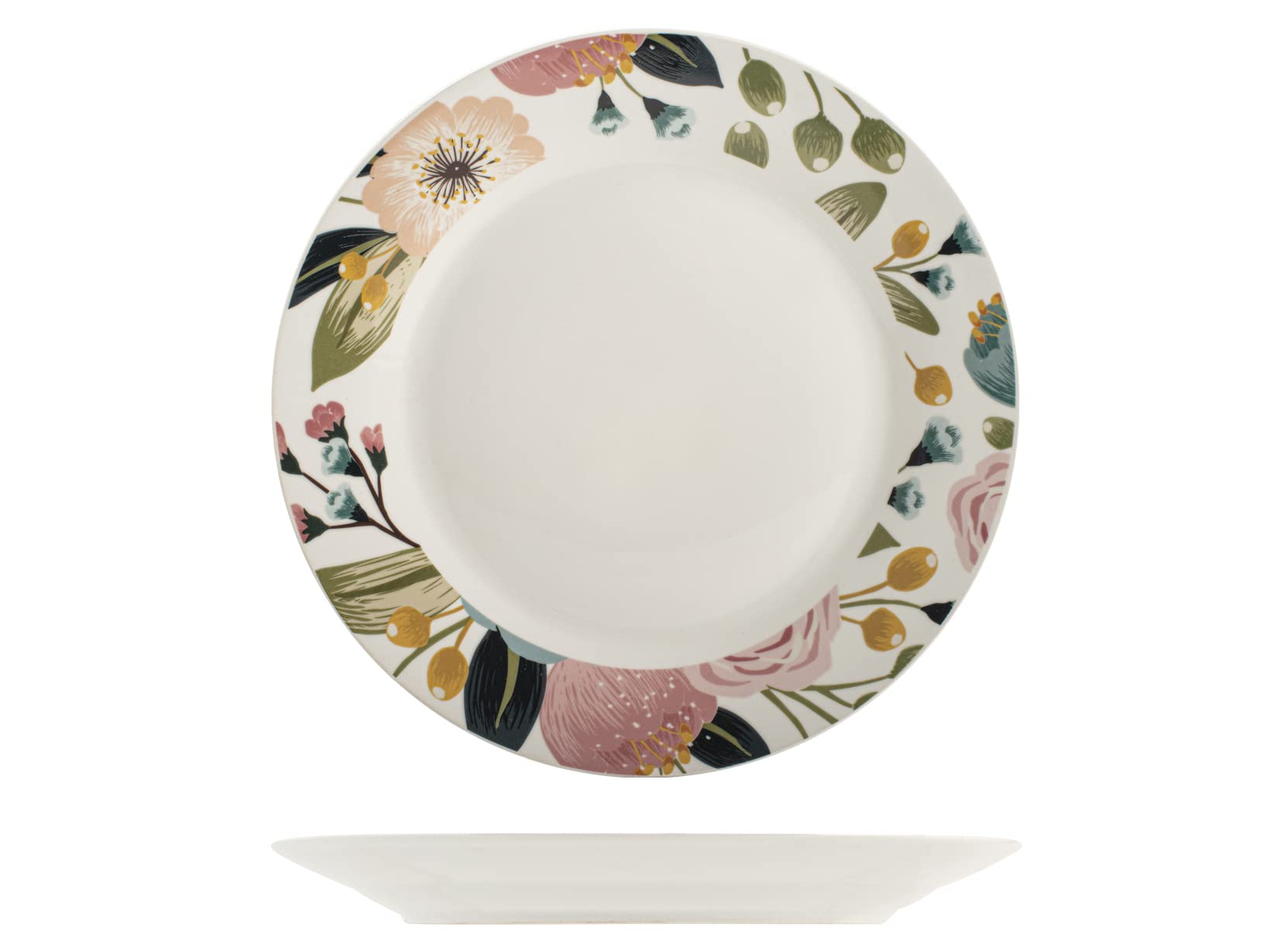 H&H Servizio Tavola 18 Pezzi Peony in Porcellana Decorata – Piatti Piani, Fondi e Frutta – Lavabili in Lavastoviglie – Adatti a Microonde – Eleganza e Stile per la Tavola