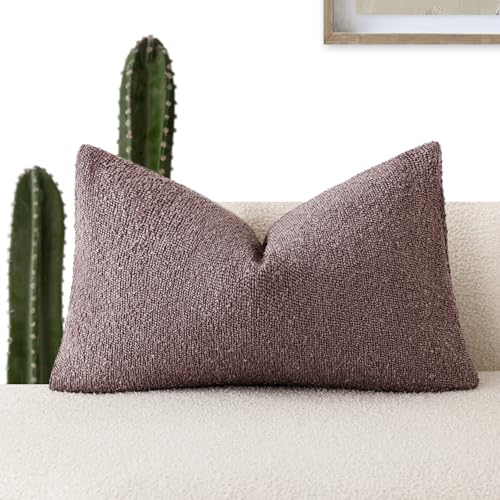 Image of Foindtower Decorative Textured Boucle Throw Pillow Covers Accent Solid Lumbar Pillow Cases Neutral Soft Cozy Couch Cushion Case for Chair Sofa Bedroom Living Room Home Decor 12x20 Inch,1PC,Dark Purple