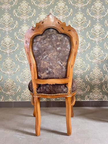 CasAmin Home & Living Akzentstuhl im französischen Louis-XV-Stil in nebliger brauner Farbe, Samt, Retro-Barock-Rokoko-Stil, handgefertigter Esszimmerstuhl in Samtbraun für die Inneneinrichtung – Bild 6