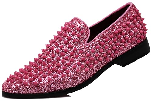 Image of SPK70 Men's Vintage Spike Dress Loafers Slip On Fashion Shoes Classic Tuxedo Dress Shoes