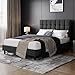 Yaheetech Polsterbett 140 x 200 cm Doppelbett mit Höhenverstellbarem Kopfteil, Stabiler Bettrahmen Stoffbett mit Lattenrost, Gepolstertes Bettgestell Jugendbett, Dunkelgrau