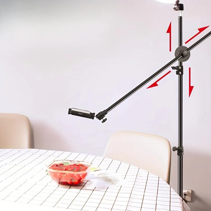 Image of FKU Adjustable Overhead Cross Arm with Clamp, 360 Rotatable Flexible Metal Stand for Camera, Phone, Microphone & Ring Light