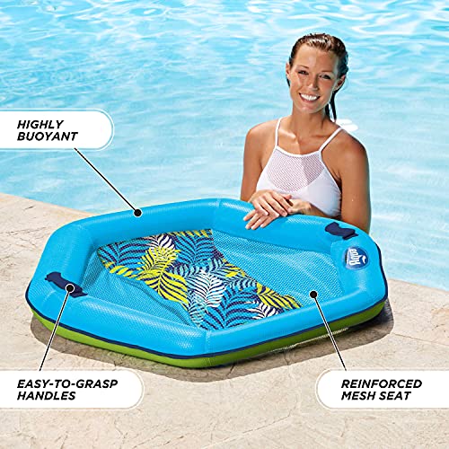 Aqua Deluxe Supreme Hex Pool Chair Lounge, Luxury Fabric, Suntanner Pool Chair Float, Adult Pool Float, Heavy Duty, Blue Fern #TOP3