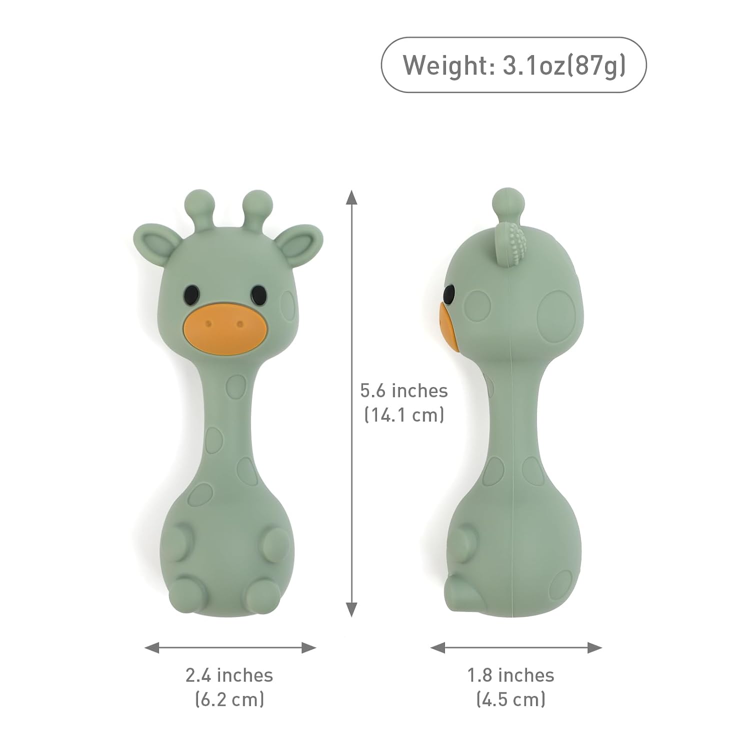 Silicone Little Giraffe Shaker Rattle Toy for Babies | Food Grade Silicone Teether | Easy to Grip | BPA Free (Sand)
