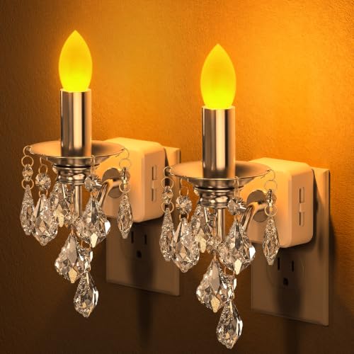 Image of Briignite Chandelier Night Lights Plug into Wall 2 Pack,Dusk to Dawn,Amber