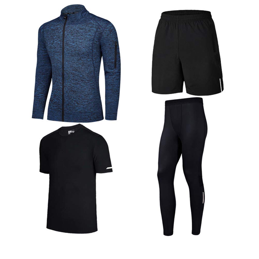 Moda odzież fitness, strój sportowy, czteroczęściowy strój męski, rajstopy sportowe, odzież treningowa, elegancka odzież sportowa, zestaw 1, S