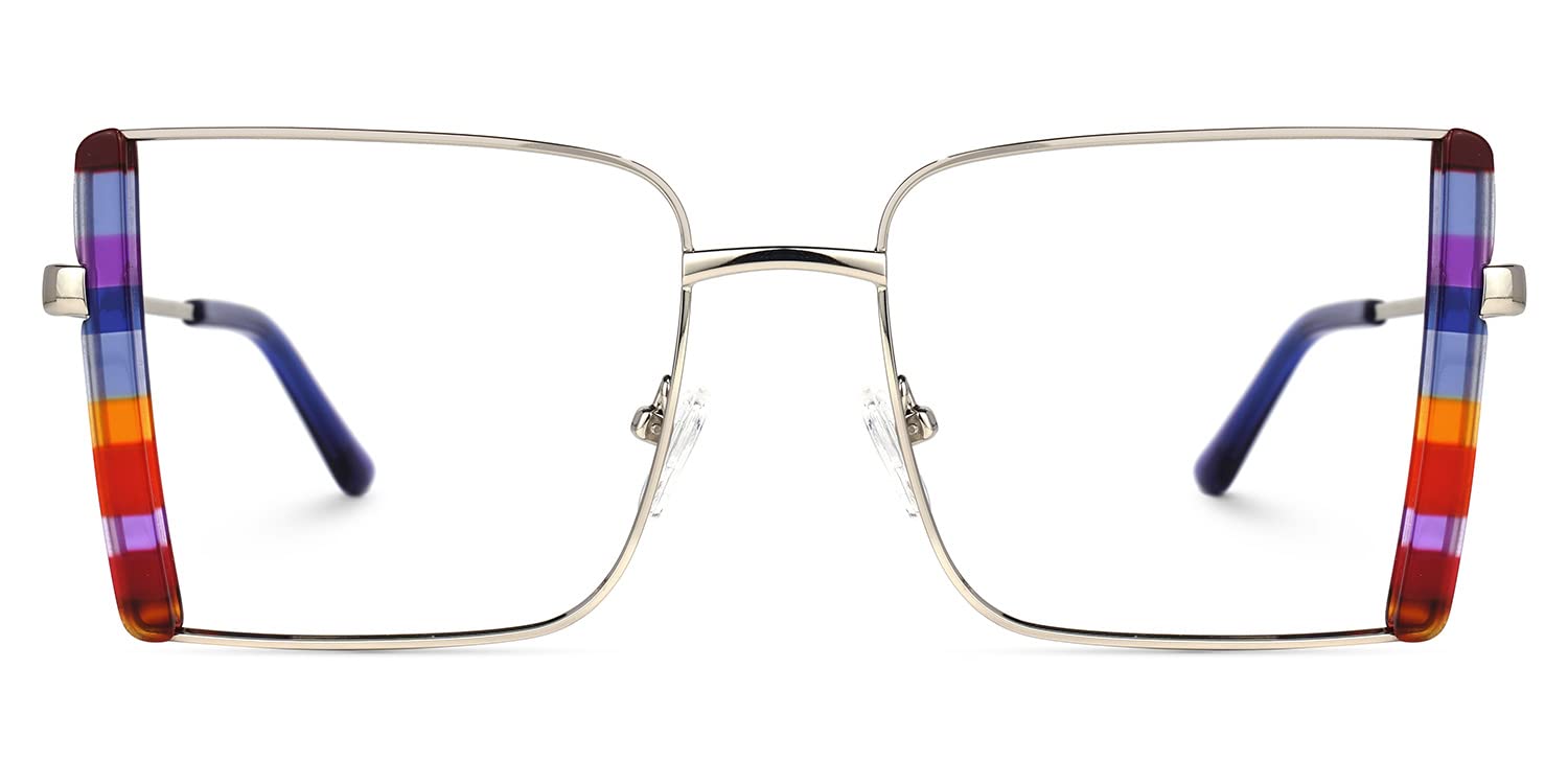 VOOGLAM Oversized Multicolor Square Blue Light Blocking Glasses, Fashion Glasses Frame for Women Anti Eyestrain &amp; UV Denzel