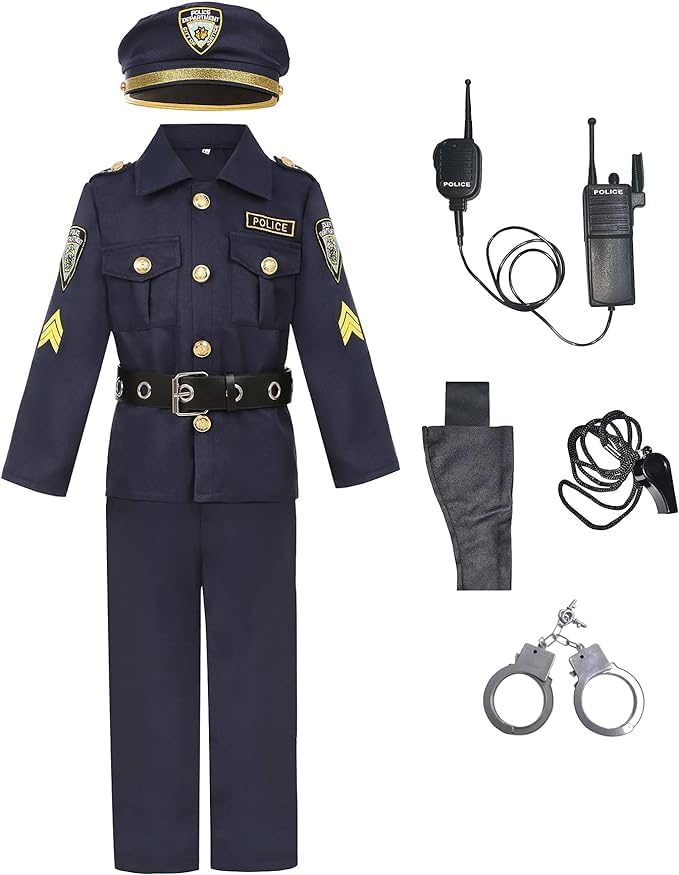 Police Costume for Boys Kids Uniform Cop Costume Halloween Dress Up Costume - Image 7