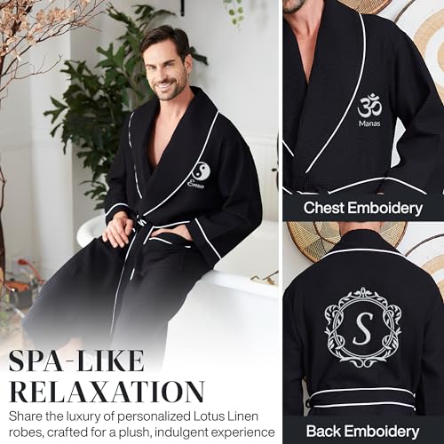 Lotus Linen Custom Monogram Robes for Men - Personalized Embroidered Bathrobe with Custom Names2