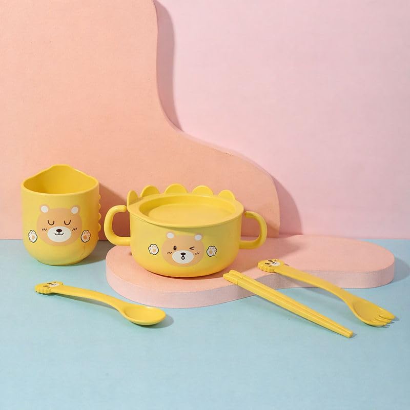 Baby Feeding Strong Bowl and Cup & 2 Training Chopsticks, 2 Spoon Tableware Kids Feeding Dinnerware Set, Dishwasher Safe, BPA-Free, Non-Toxic, Safe. (PP Plastic)-image-0