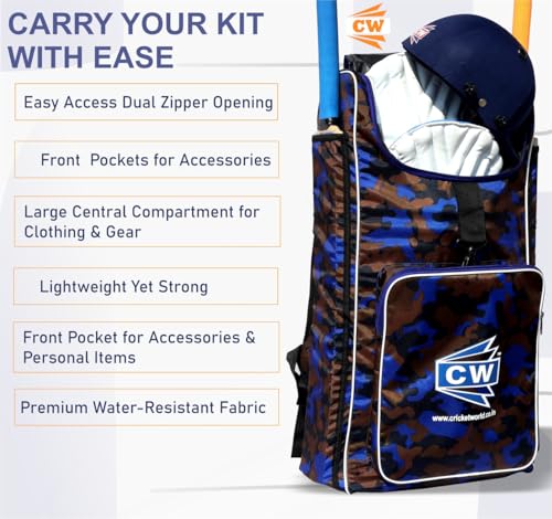 Bolsa de críquet CW doble compartimento macuto camuflaje para bates de críquet 6