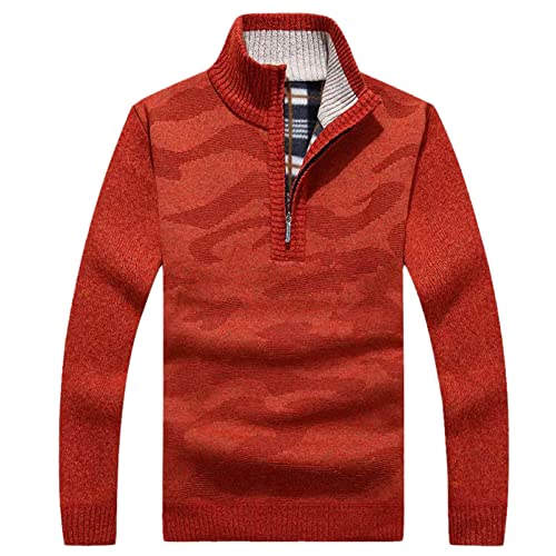 Pull homme col fin demi-zippé Kelsiop décontracté orange XL