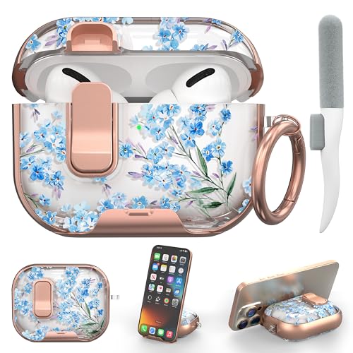 Image of for Apple AirPods Pro 3 Case 2025 with Safety Lock & Foldable Phone Stand | Double Drop Protection,Two-Piece Design, Airpod Pro 3 Case with Keychain & Cleaner Kit, Support Wireless Charging, Blue