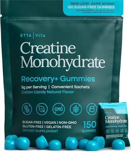 Sugar-Free Creatine Monohydrate Gummies (5g Per Packet) - Potent Creatine Gummies for Men & Women, Supplement for Muscle Support, Cognitive Function - Non-GMO, Gluten-Free, Mucuna Pruriens