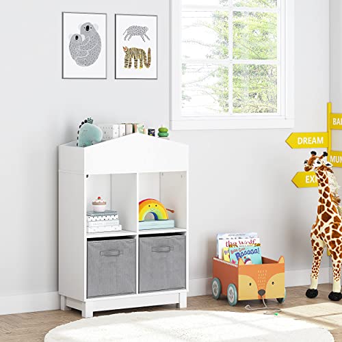 Utex Kids Bookshelf, Kids Dollhouse Bookcase With Toy Storage, Slim Kids Bookshelves With 2 Bins For Small Space, Freestanding Bookshelf Organizer, Display Stand Bookshelf For Narrow Room, White #TOP1