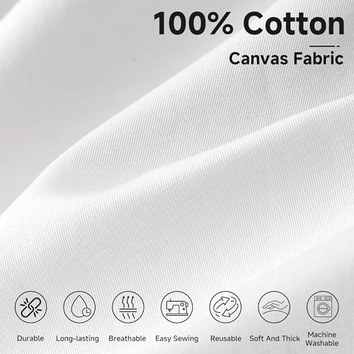 Simple&Opulence 100% Cotton Canvas Fabric 10oz. 59 Inch by The Yard, Nature Duck Fabric Textile Medium Weight for Painting, Sewing, Crafts, Embroidery, Bag, Handmade Home Decor(2 Yards, White) - Thumbnail 2