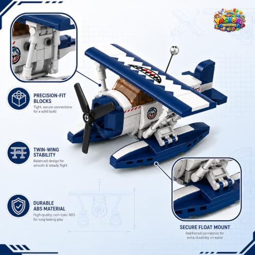 Image of Yashoni Sea Plane Building Blocks Set - 215 Pcs Biplane Aircraft Model | Pull String Propeller Action, STEM Construction Toy for Kids 6+ Boys & Girls | Educational 3D Building Kit, Gift