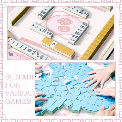 Oudain Chinoiserie Mahjong Tablecloth Florals Card Table Cloth 55x 55 Inch Square Tablecloth Game Table Cover with Game Rules for Mahjong Beginners, Card, Board Tile Games (Pink and Green) by Oudain - Used condition - Image 4