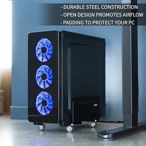 VIVO CART-PC01 - Carcasa ATX para computadora de Escritorio, Soporte rodante de Acero para CPU, Soporte Ajustable para Carrito móvil con Ruedas giratorias de Bloqueo, Negro, CART-PC01 - imagen 5