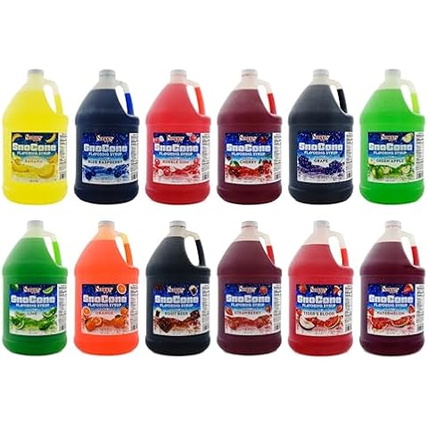Snappy Sno Cone Syrup Mix & Match 4 Pack, 1 Gallon (128 ounces) Sizes, Ready to Use Snow Cone Machine Syrup, Flavored Syrup for Shaved Ice, 12 Flavor Options Cover