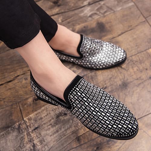 Men's Shiny Rhinestone Low Heel Smoking Slippers Comfortable Round Toe Modern Metal Non-Slip Slip-On Classic Party Wedding Loafers4